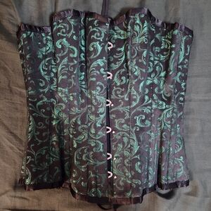 Black and Green Brocade Corset